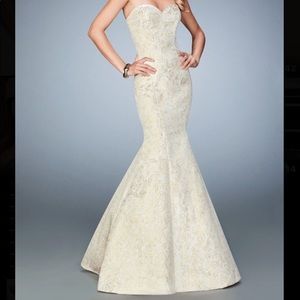 Gold/Cream LaFemme Strapless Mermaid Dress